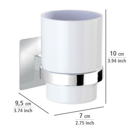 WENKO 23847800-Tandenborstelbeker TURBO-LOC QUADRO ED. 7x9,5 cm glanzend chroom/wit
