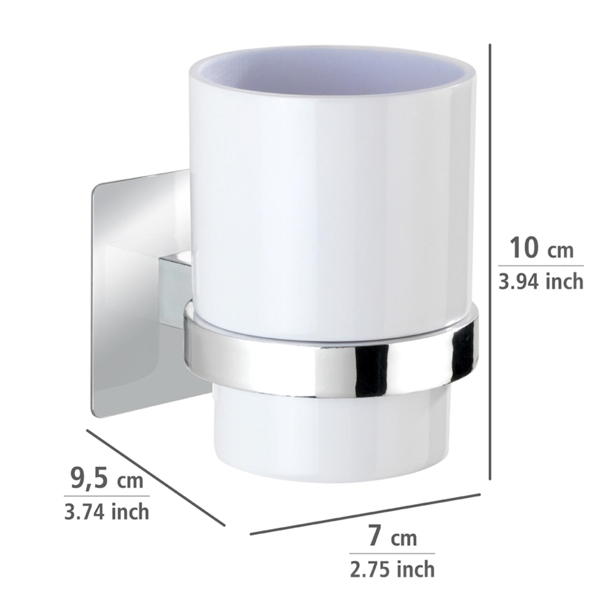 WENKO 23847800-Tandenborstelbeker TURBO-LOC QUADRO ED. 7x9,5 cm glanzend chroom/wit