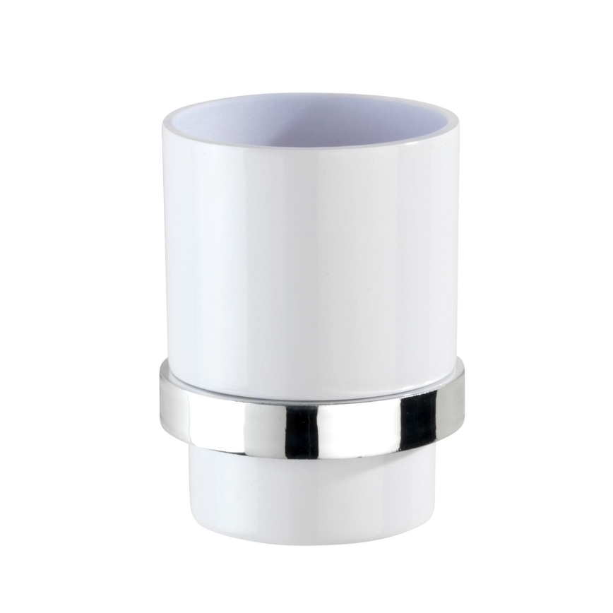 WENKO 23847800-Tandenborstelbeker TURBO-LOC QUADRO ED. 7x9,5 cm glanzend chroom/wit