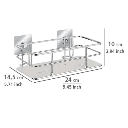 WENKO 23854800-Wandplank TURBO-LOC QUADRO ED. 24x14,5 cm roestvrij staal/glanzend chroom