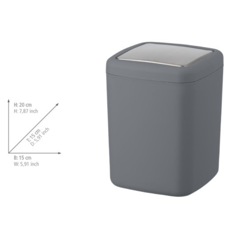 WENKO 23979100 - Afvalemmer BARCELONA 15x20 cm antraciet/glanzend chroom