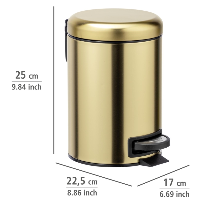 WENKO 24009800 - Afvalemmer LEMAN 17x25 cm roestvrij staal/goud/zwart