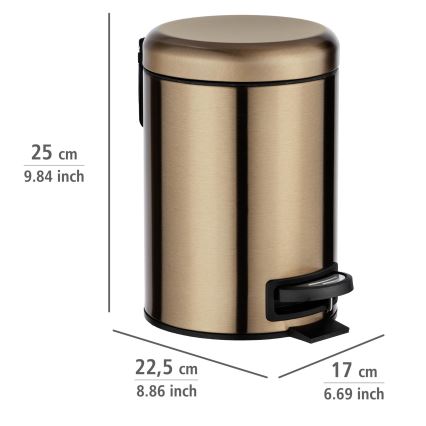 WENKO 24036100 - Prullenbak LEMAN 17x25 cm roestvrij staal/koper/zwart