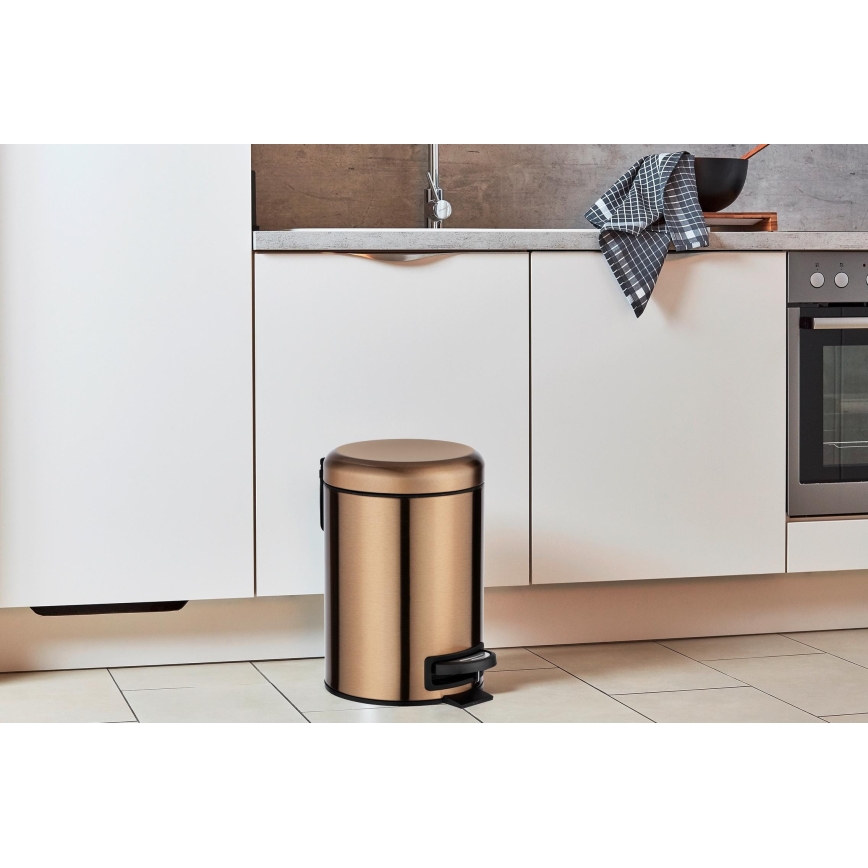 WENKO 24036100 - Prullenbak LEMAN 17x25 cm roestvrij staal/koper/zwart