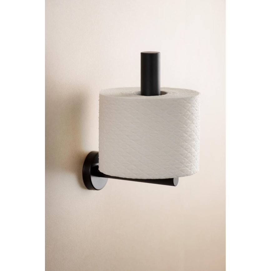 WENKO 24262100 - Toiletrolhouder BOSIO BLACK, 8 x 18 cm, RVS/zilver
