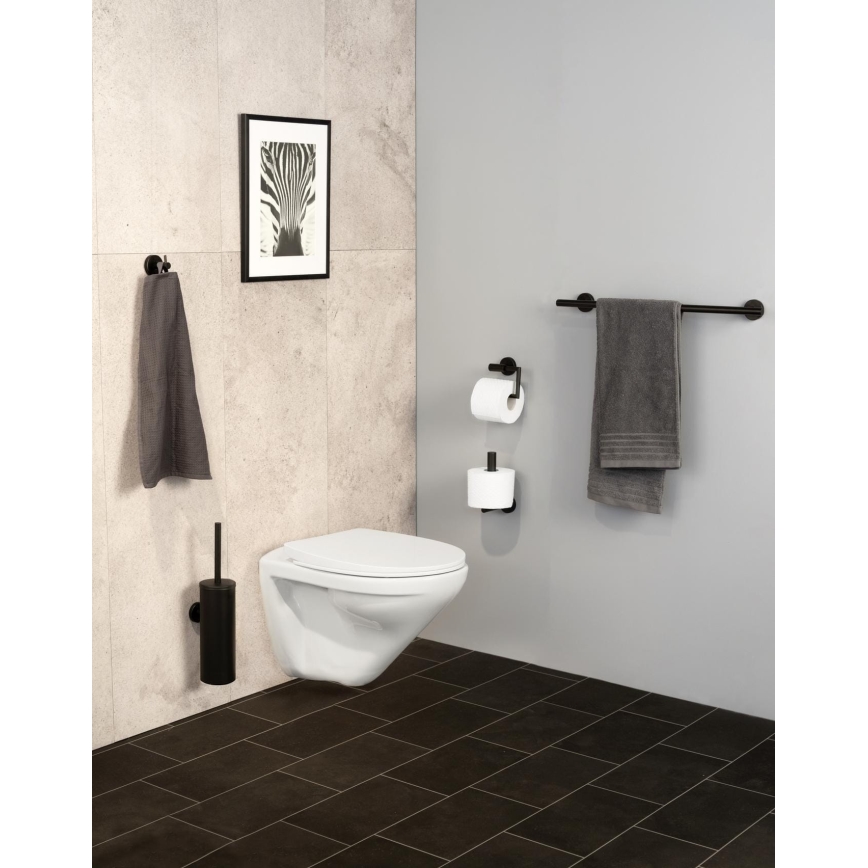 WENKO 24262100 - Toiletrolhouder BOSIO BLACK, 8 x 18 cm, RVS/zilver