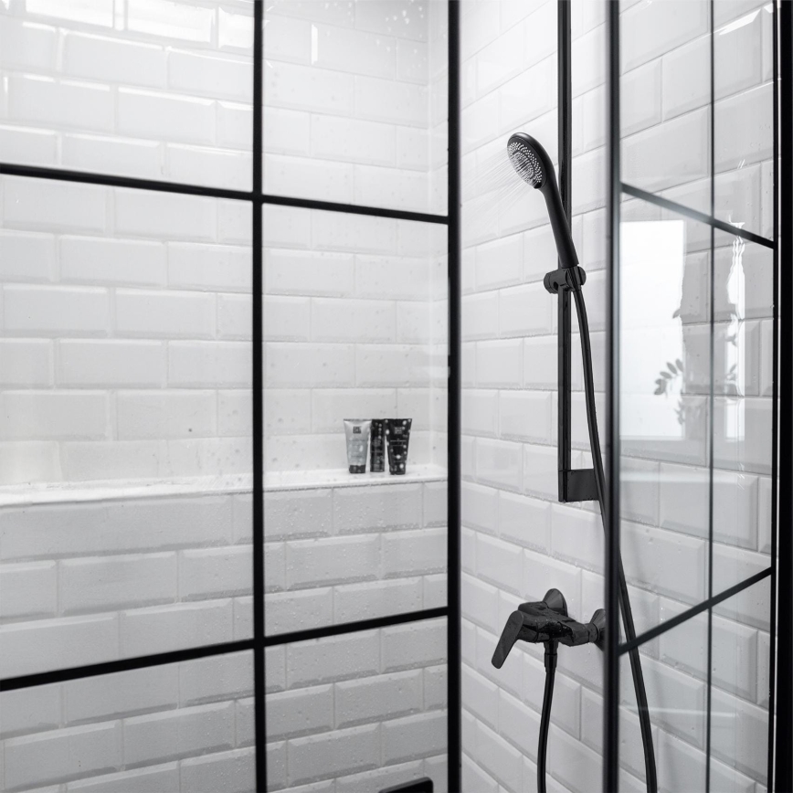 WENKO 24924100 - Douchekop WATERSAVING SYSTEM 11x11 cm zwart