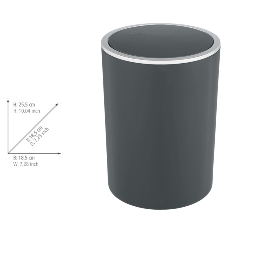 WENKO 25146100 - Prullenbak INCA 18,5x25,5 cm antraciet/glanzend chroom