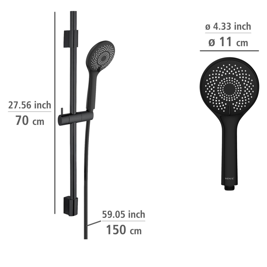 WENKO 25453100 - Doucheset WATERSAVING SYSTEM 70 cm zwart