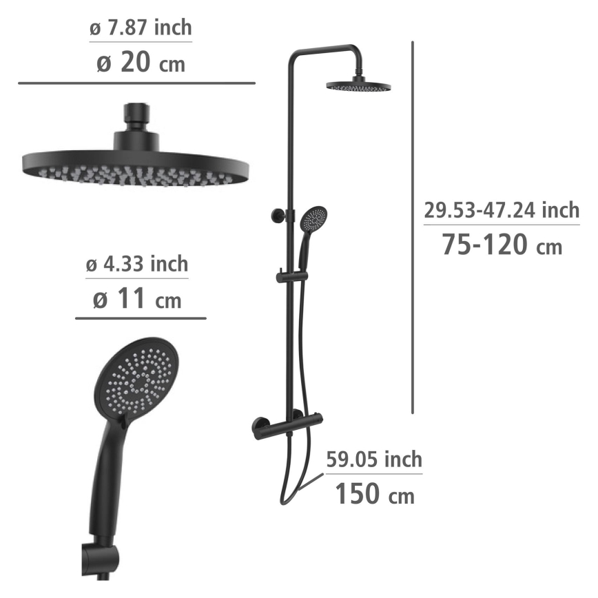 WENKO 25484100 - Douchesysteem WATERSAVING SYSTEM 12x120 cm zwart