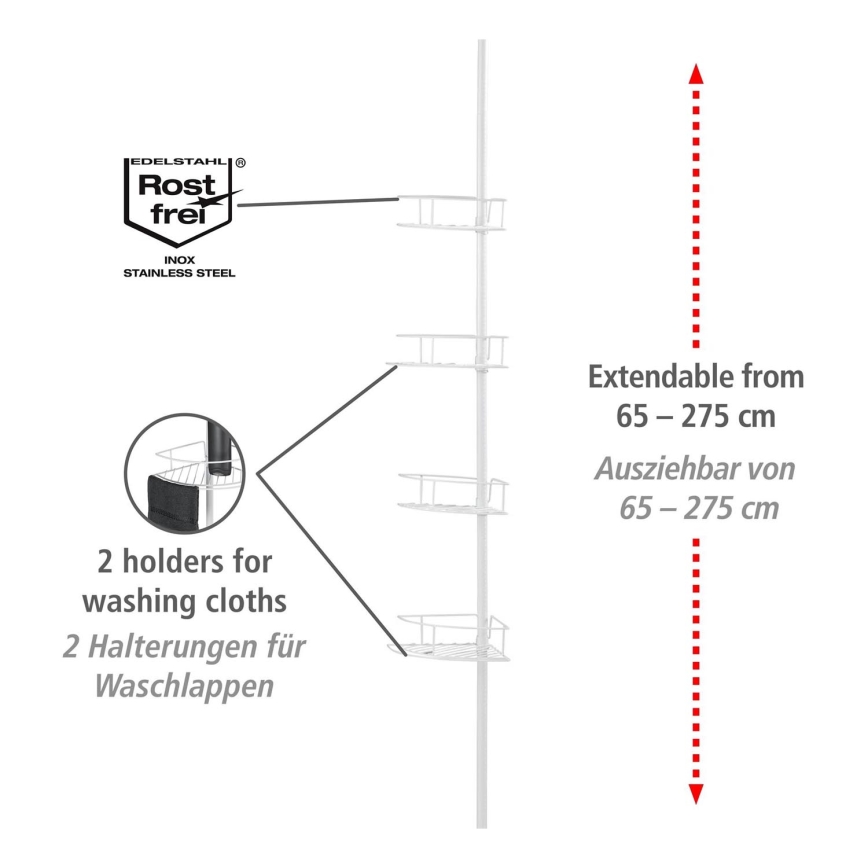 WENKO 26015100 - Hoekplank DOLCEDO 31x230 cm RVS/wit