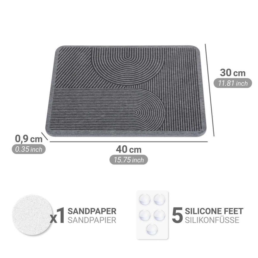 WENKO 54955100 - Afdruipmat DAMON 40x30 cm diatomiet/grijs