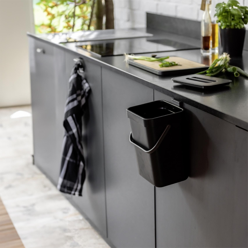 WENKO 55027100 - Afvalemmer BLACK OUTDOOR KITCHEN 19x24 cm zwart/grijs/transparant