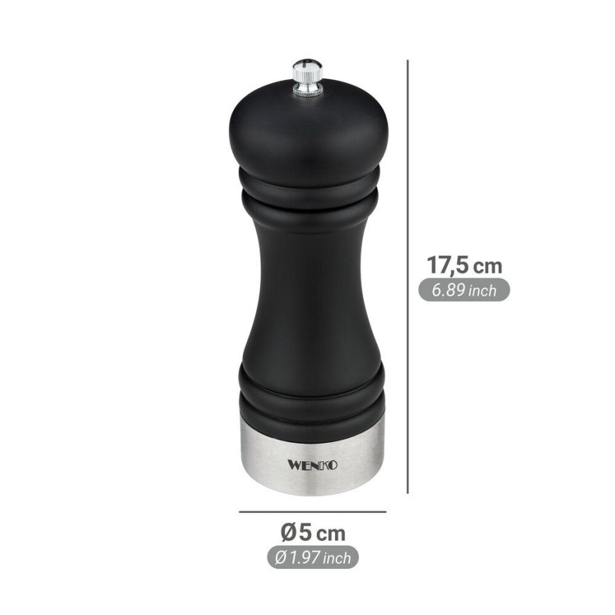 WENKO 55083100-Pepermolen BLACK OUTDOOR KITCHEN 5x17,5 cm zwart/wit