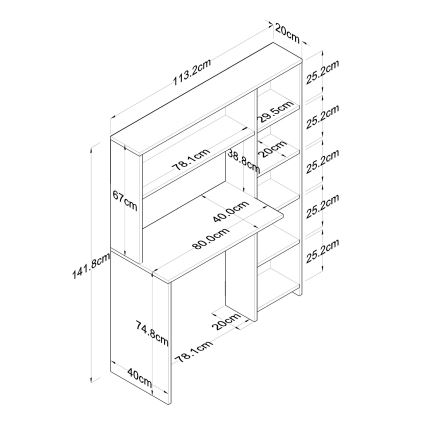 werk tafel met een plank RANI 113,2x141,8 cm wit