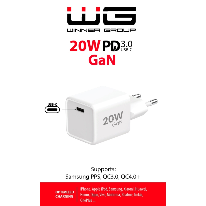 Winner Group - Adapter voor snel opladen 1xUSB-C Power Delivery 20W wit