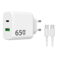 Winner Group - Adapter voor snel opladen 2xUSB PD 65W + USB-kabel USB-C / USB-C 1m