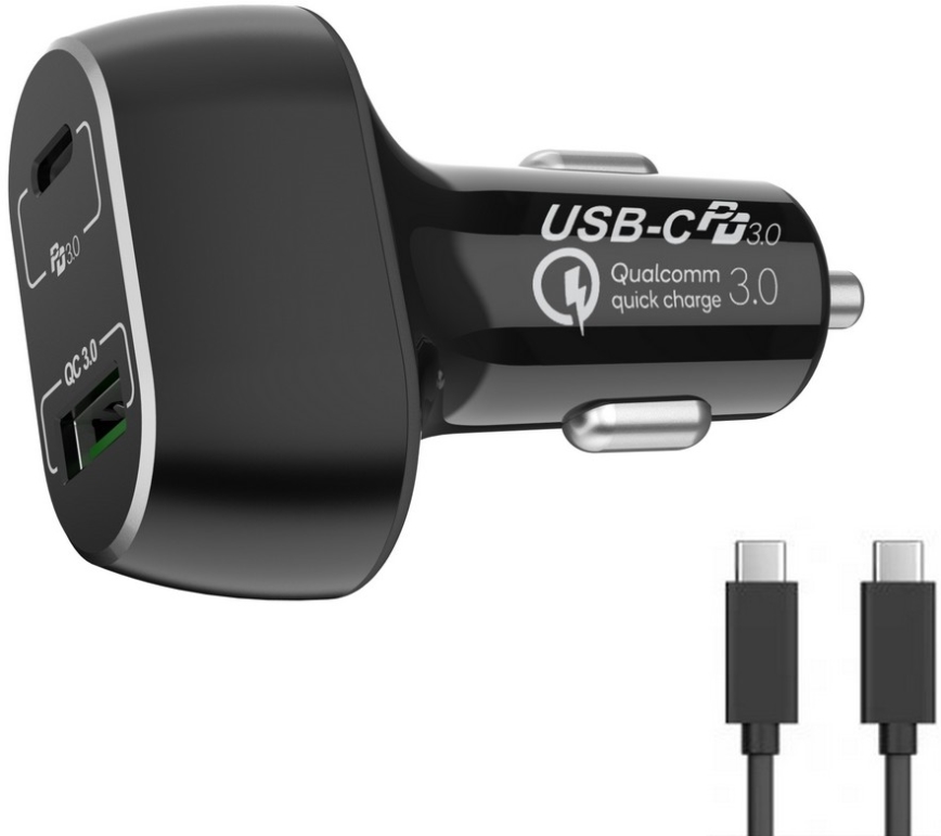 Winner Group - Autolader 1xUSB-C + 1xUSB-A Power Delivery 63W + USB-kabel USB-C / USB-C 1 m zwart