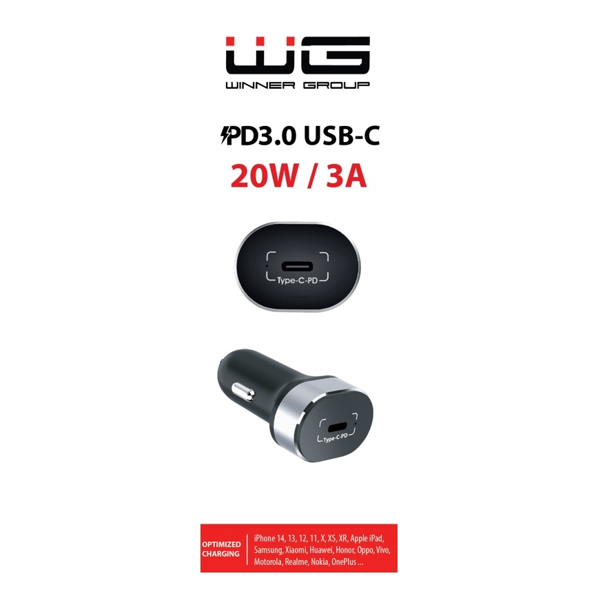 Winner Group - Autolader 1xUSB-C Power Delivery 20W zwart
