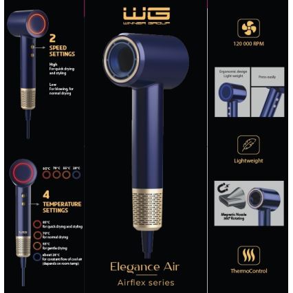 Winner Group - Haardroger met ionisator Elegance Air 1600W/230V blauw SCHUKO