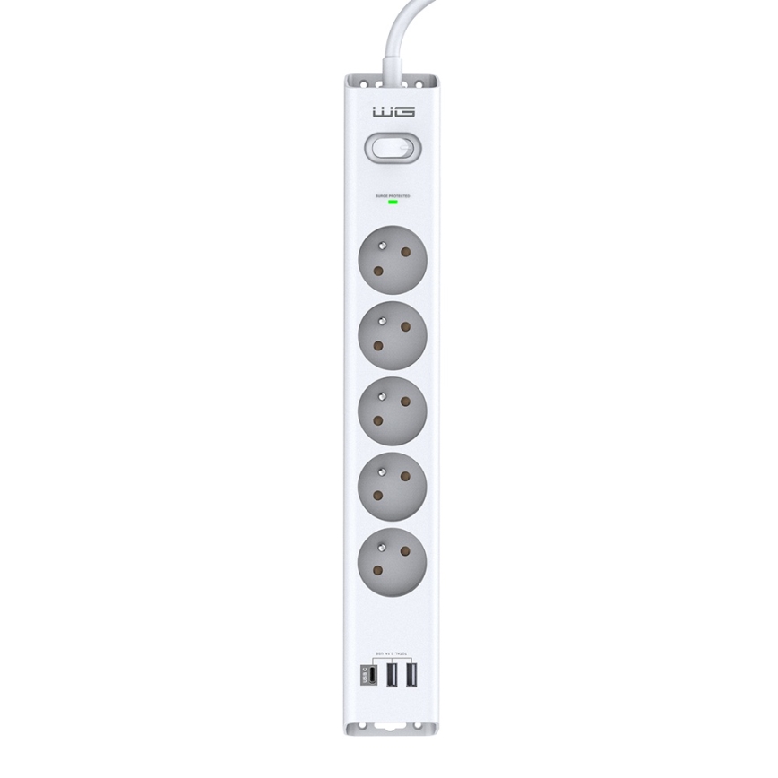 Winner Group - Overspanningsbeveiliging 5Z + 2xUSB-A + 1xUSB-C wit