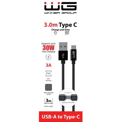Winner Group - USB-kabel USB-C / USB-A 30W 3m zwart