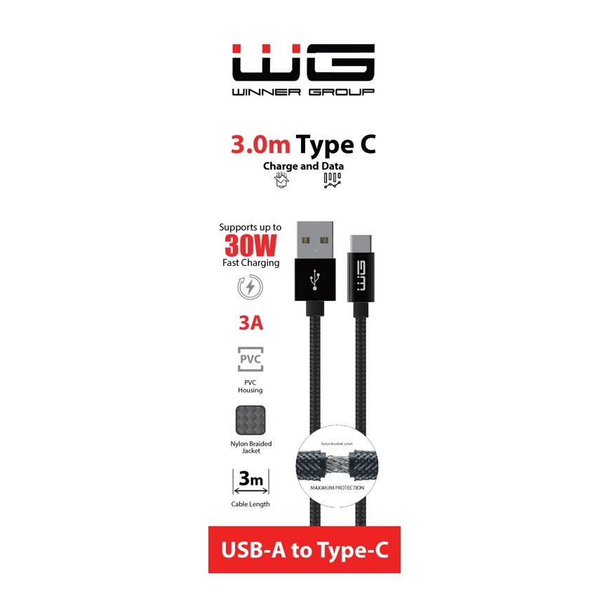Winner Group - USB-kabel USB-C / USB-A 30W 3m zwart