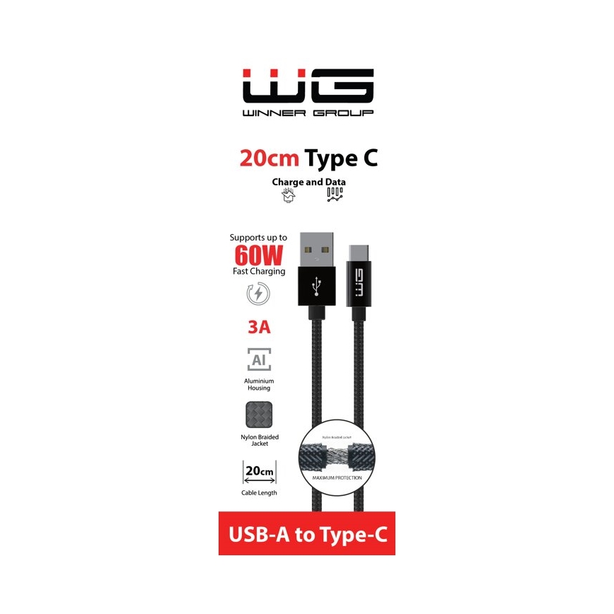 Winner Group - USB-kabel USB-C / USB-A 60W 20cm zwart