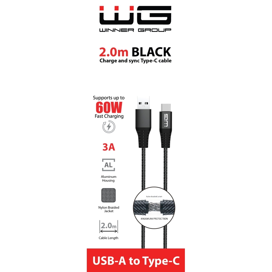 Winner Group - USB-kabel USB-C / USB-A 60W 2m zwart