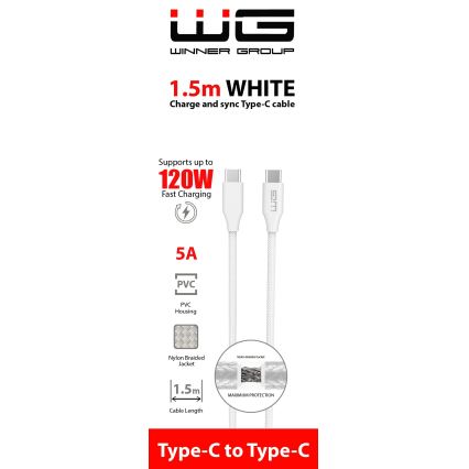 Winner Group - USB-kabel USB-C / USB-C 120W 1,5m wit