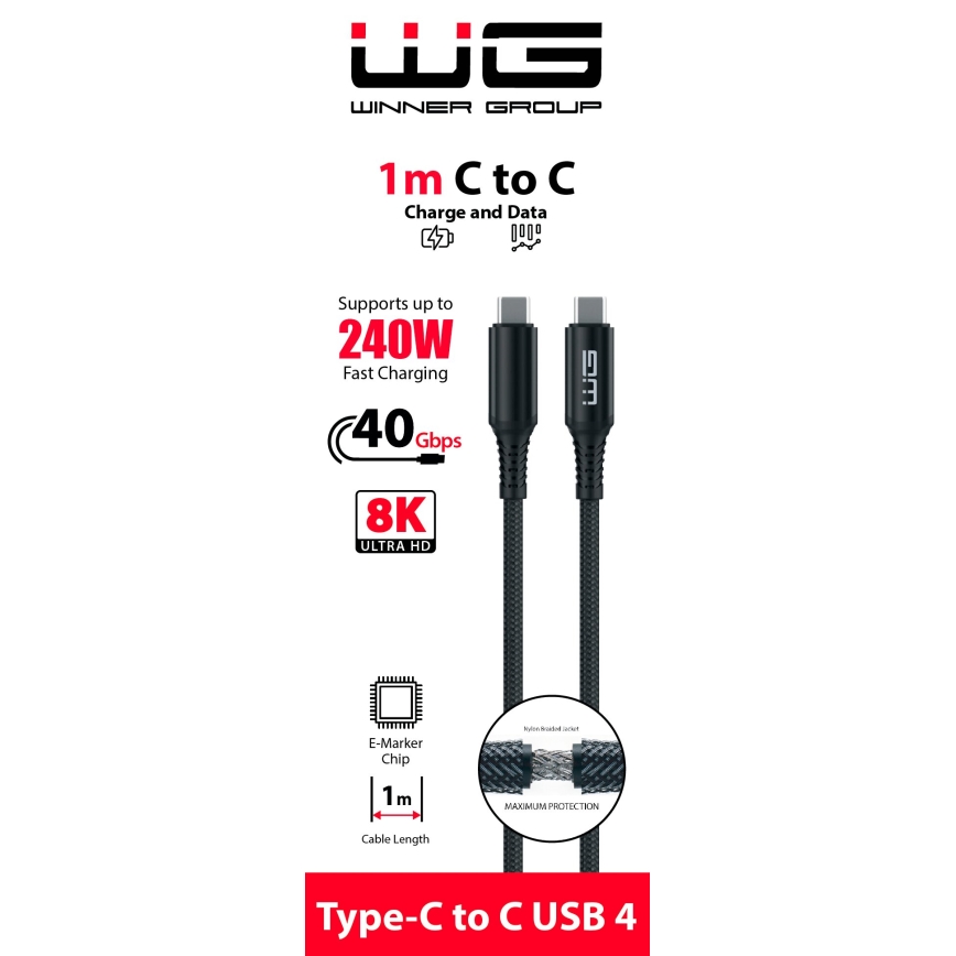 Winner Group - USB-kabel USB-C / USB-C 240W 1m zwart