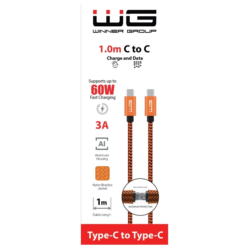 Winner Group - USB-kabel USB-C / USB-C 60W 1m oranje