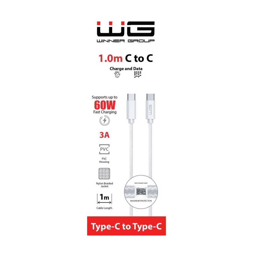 Winner Group - USB-kabel USB-C / USB-C 60W 1m wit