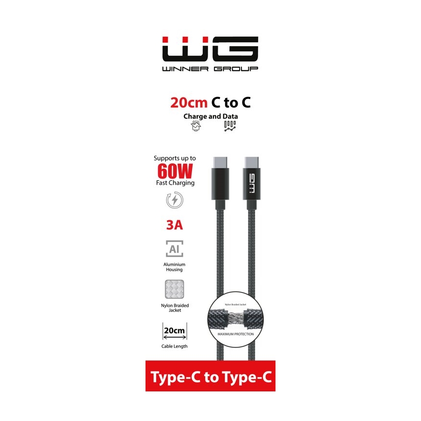 Winner Group - USB-kabel USB-C / USB-C 60W 20cm zwart