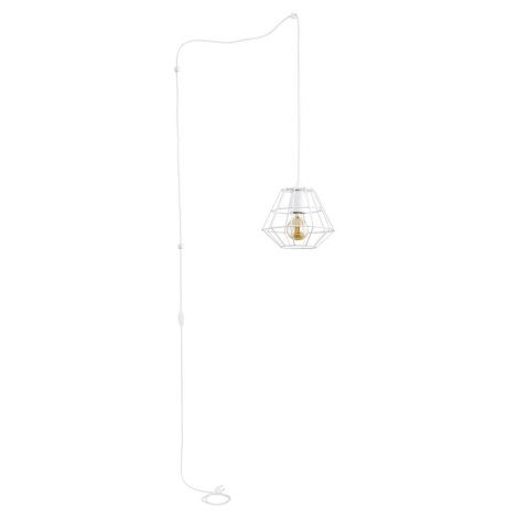 Witte Hanglamp met stekker DIAMOND 1x E27 / 60W / 230V