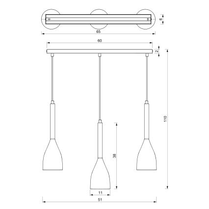 Witte Hanglamp MUZA NIEUW 3x E27 / 60W / 230V