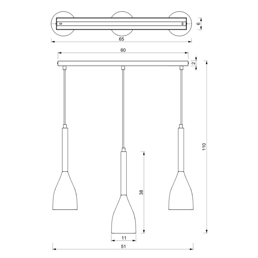 Witte Hanglamp MUZA NIEUW 3x E27 / 60W / 230V