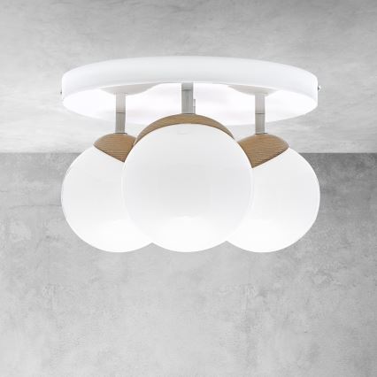Witte Opbouw plafondlamp SFERA WOOD 3x E14 / 40W / 230V