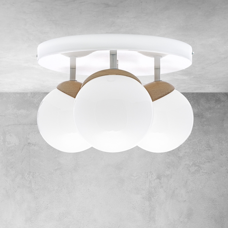 Witte Opbouw plafondlamp SFERA WOOD 3x E14 / 40W / 230V