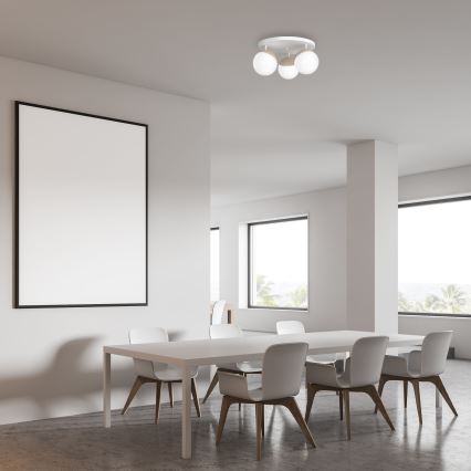 Witte Opbouw plafondlamp SFERA WOOD 3x E14 / 40W / 230V