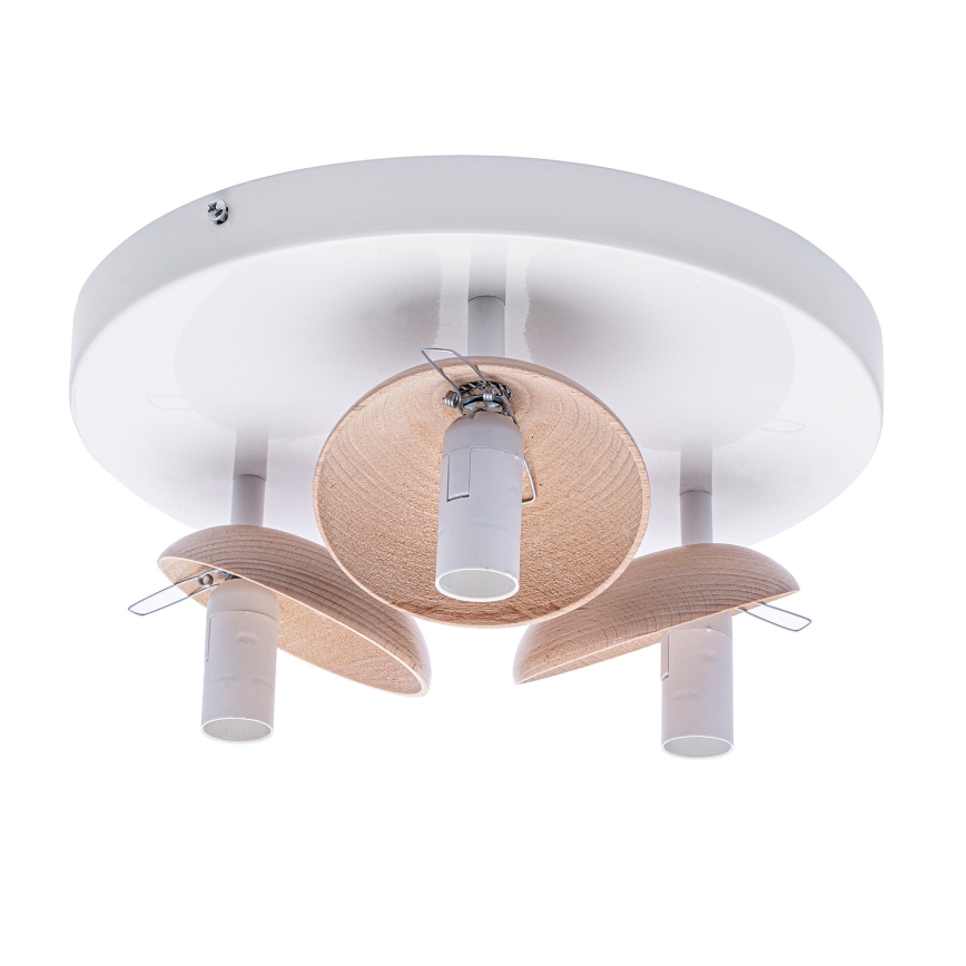 Witte Opbouw plafondlamp SFERA WOOD 3x E14 / 40W / 230V