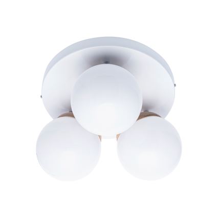 Witte Opbouw plafondlamp SFERA WOOD 3x E14 / 40W / 230V