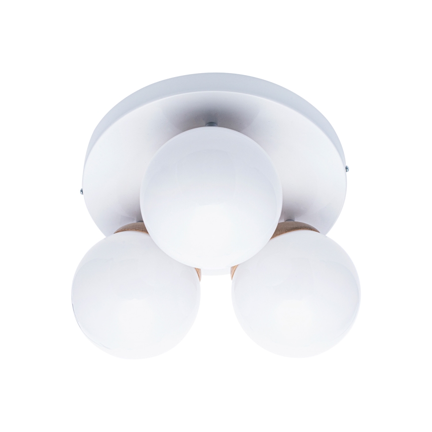 Witte Opbouw plafondlamp SFERA WOOD 3x E14 / 40W / 230V