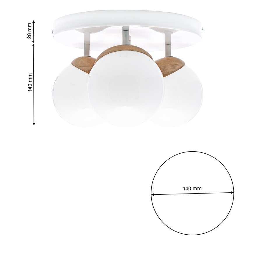 Witte Opbouw plafondlamp SFERA WOOD 3x E14 / 40W / 230V