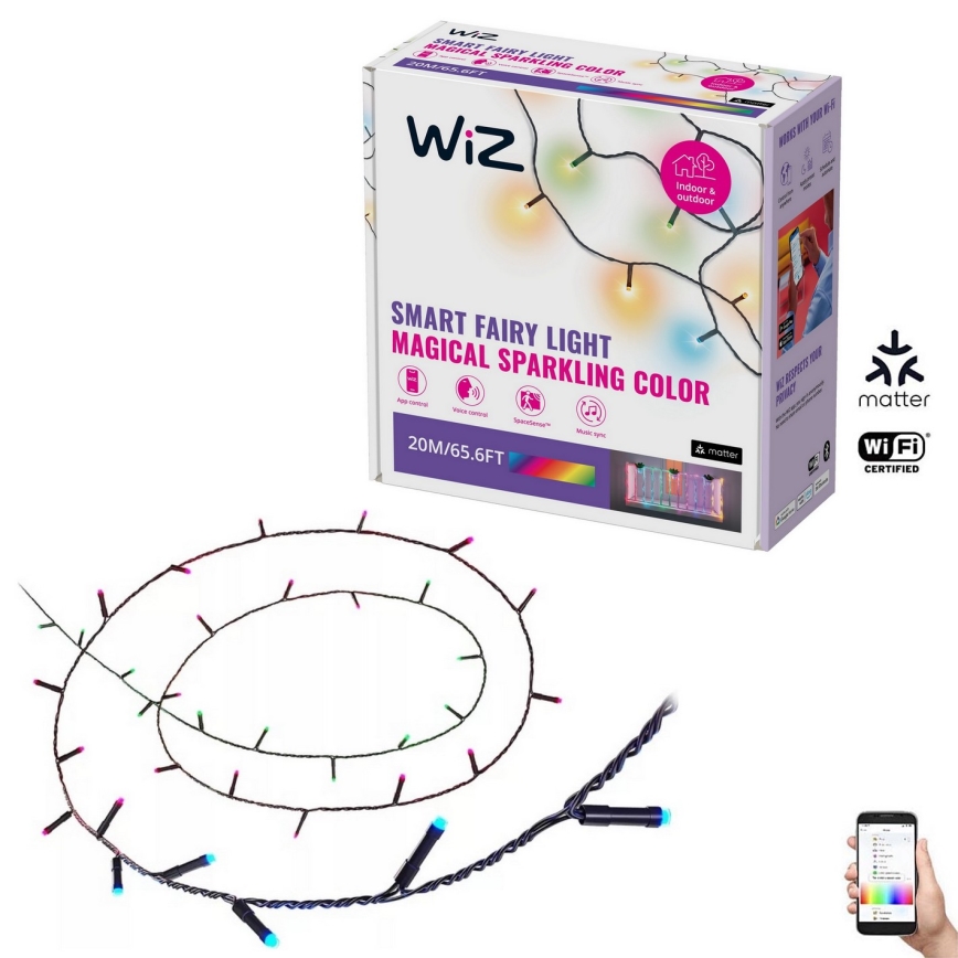 WiZ - LED RGBW Dimbaar buitenshuis ketting 160xLED 20m IP44 2700-5000K Wi-Fi