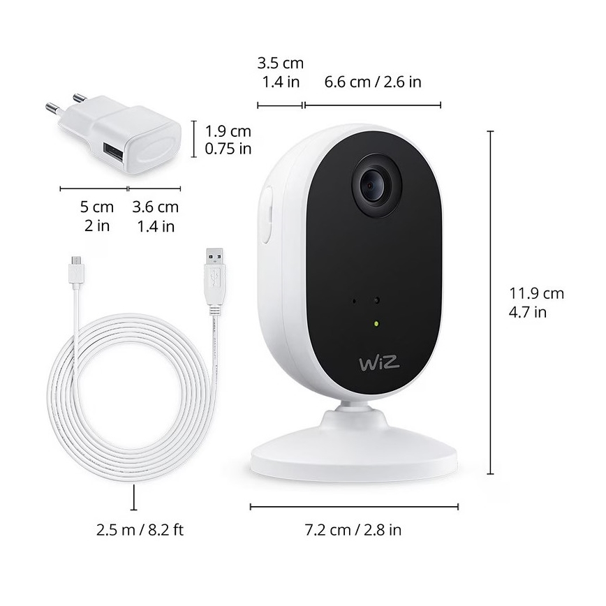 WiZ-Set voor toezicht houden op het huishouden:1xcamera+ 3xLED RGB Lamp 8,5W/230V Wi-Fi