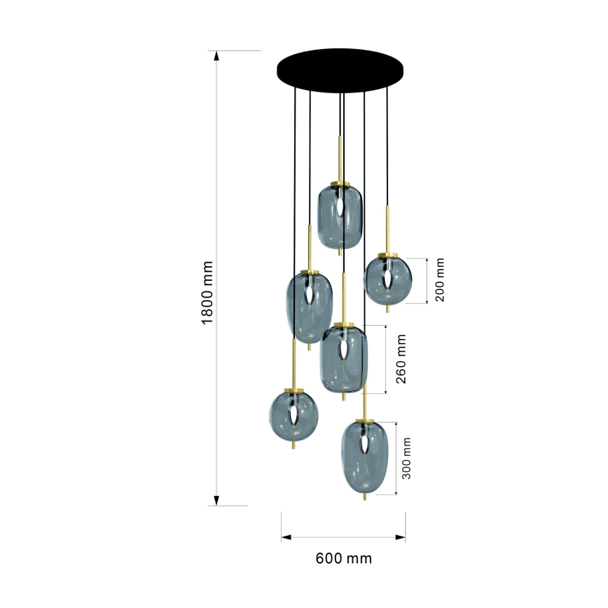 Wofi 5007-502 - Hanglamp aan een koord BELLEVILLE 6xE14/40W/230V zwart/goud
