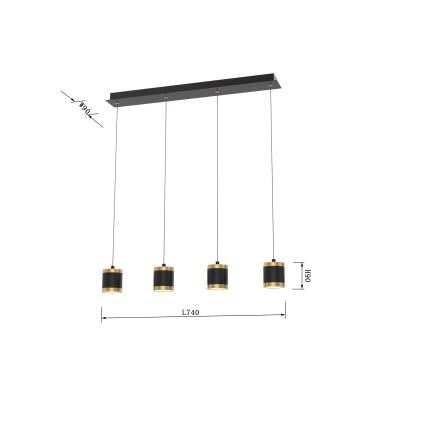 Wofi 7003-404 - Dimbare LED-hanglamp aan kabel TOULOUSE 4xLED/8,5W/230V zwart/goud
