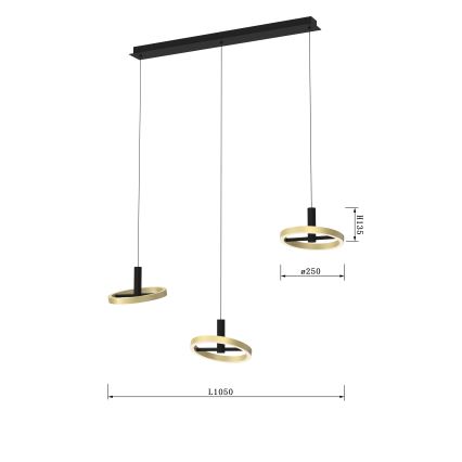 Wofi 7016-304 - Dimbare LED hanglamp aan een koord BREST LED/26W/230V zwart/goud