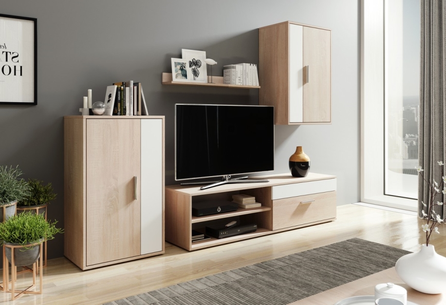 Woonwand BRICK sonoma eik/wit